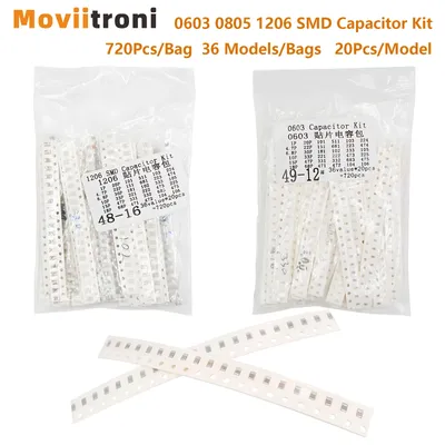 720 Stück 0603 0805 1206 SMD-Kondensator-Sortiment-Set, 36 Werte x 20 Stück, 1 pF-10 uF, MLCC, Image