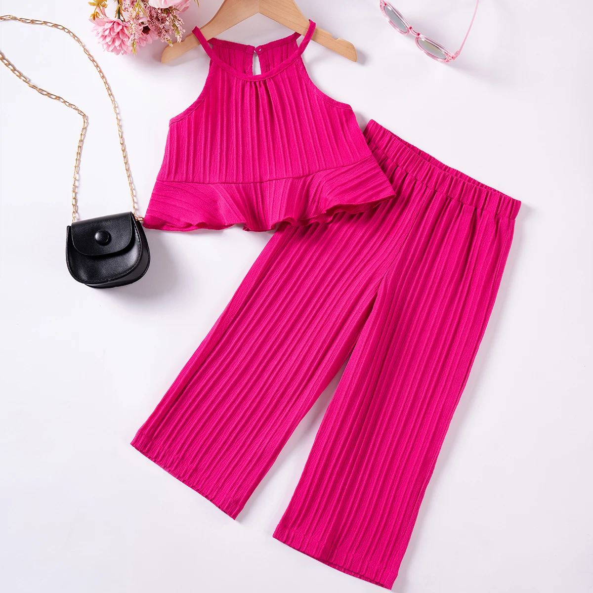 Kinder Set Mädchen Sommer Kleidung Sets Leibchen Tops und Lose Hosen Baby Mädchen Kleidung Freizeit und Modische Geburtstag Geschenk Image
