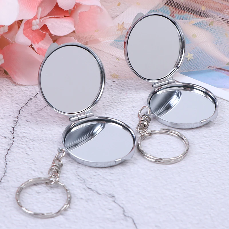 1pc tragbarer Klapp spiegel Schlüssel anhänger Außen tasche kompakter Make-up Kosmetik spiegel mit Schlüssel ring