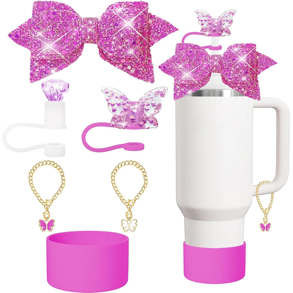 Charm Zubehör, Bogen und Diamant Stroh kappe für Stanley Cup 40/30 oz Zubehör mit Charm-Kette unbegrenzt für Stanley Tumbler Image