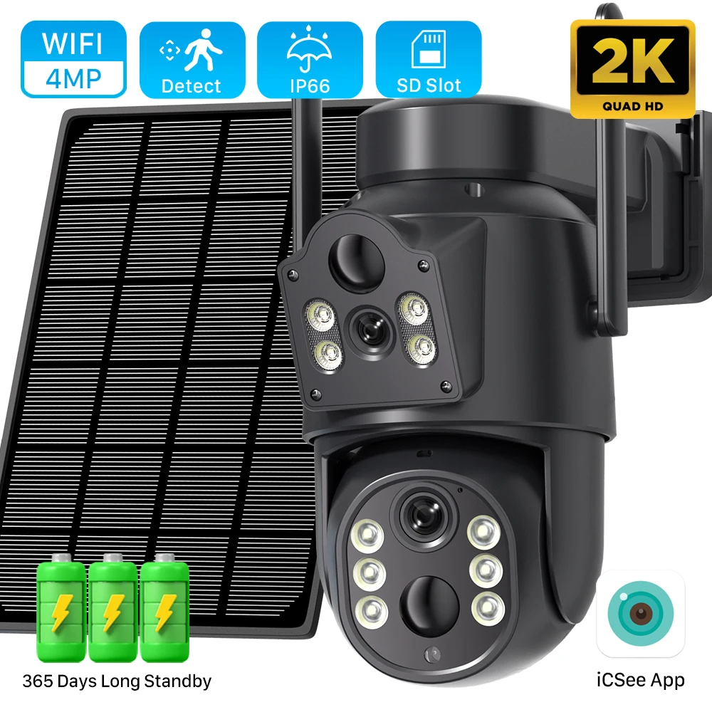 Anbiux 4k 8mp Dual Lens Ptz Solar kamera Dual Screens Pir Human Detection Outdoor Wifi Sicherheit CCTV-Überwachung IP-Kamera Image