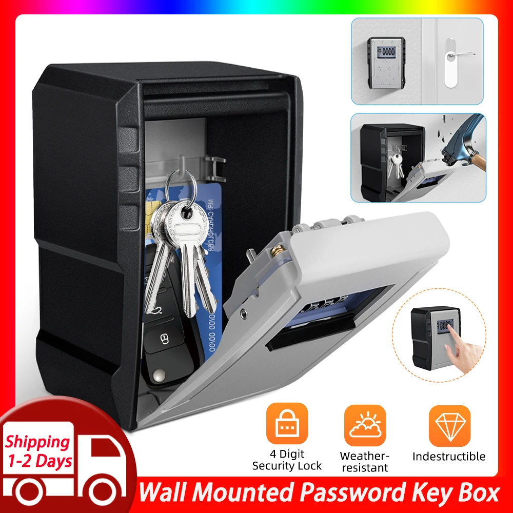 Wand halterung Schlüssels chloss Box 4-stelliger Passwort-Code Sicherheits schloss kein Schlüssel für Home-Office-Schlüssel Safe Secret Storage Box Organizer Image