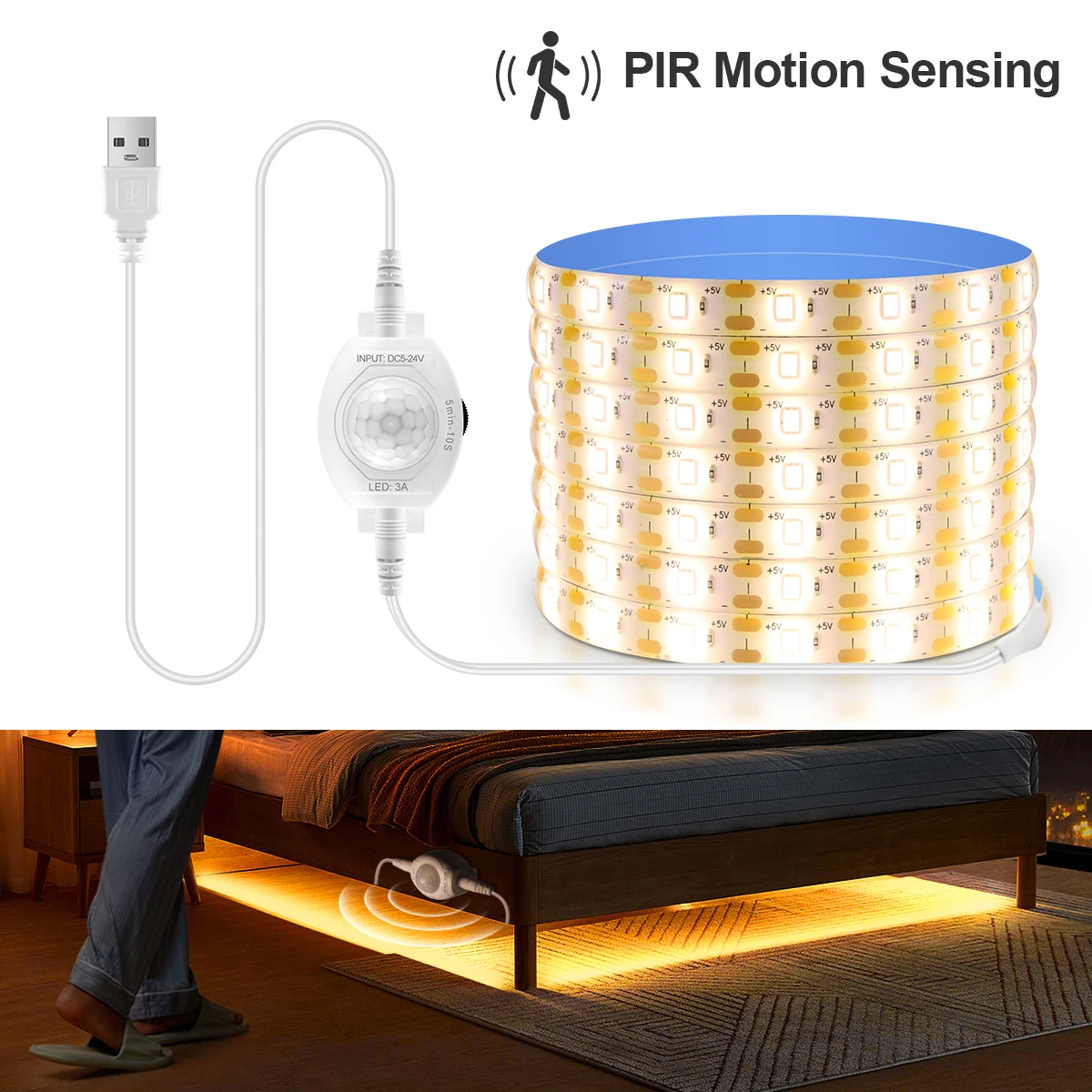 USB unter dem Bett LED-Streifen Nachtlichter Pir Bewegungs sensor wasserdichte Lampe 5v 60leds/m LED-Band Küchen schrank Hintergrund beleuchtung Raum dekor