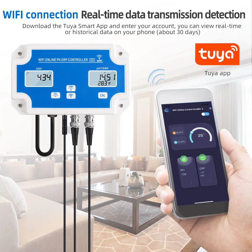 3 in1 wifi digital ph orp temp meter wasser qualitäts tester online fernbedienung multifunktions smart monitor tuya app steuerung eu stecker Image