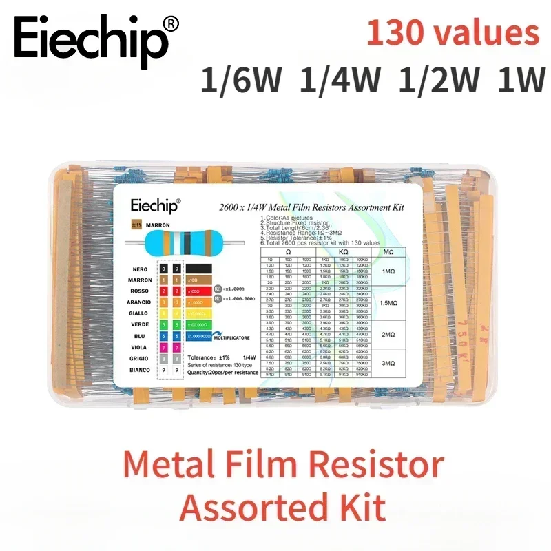 650-2600 stücke Metall film widerstand sortiert Kit 1 ~ 3m Ohm Widerstand 1% Werte 1/6w 1/4w 1/2w 1w Satz Widerstände hohe Qualität Image