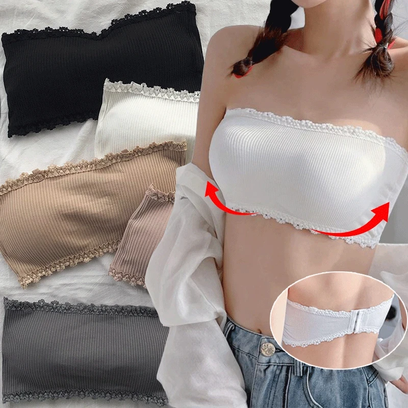 Sommer Liebsten Frauen Bhs Zurück Spitze Sexy Brust Tops Nahtlose Atmungsaktive Unterwäsche Büstenhalter Solide Unsichtbare Brust Wraps Bh Image