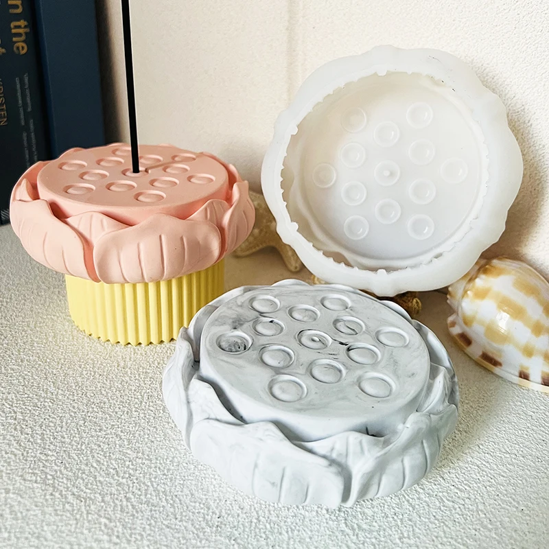 Lotus Form Weihrauch Brenner Zement Form Weihrauch Tablett Gips Form Lotus Design Weihrauch Brenner Basis Ton Epoxidharz Silikon Form Image