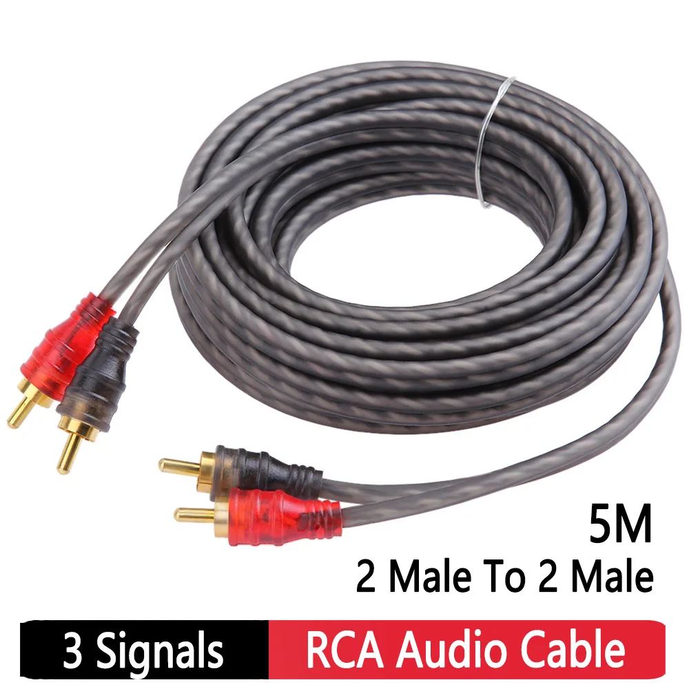 5m RCA-Kabel Kupferdraht beschichtet 2 Stecker auf 2 Stecker Stereo-Audio kabel 3 Signale Audio kabel für Verstärker Car-Audio-Lautsprecher Image