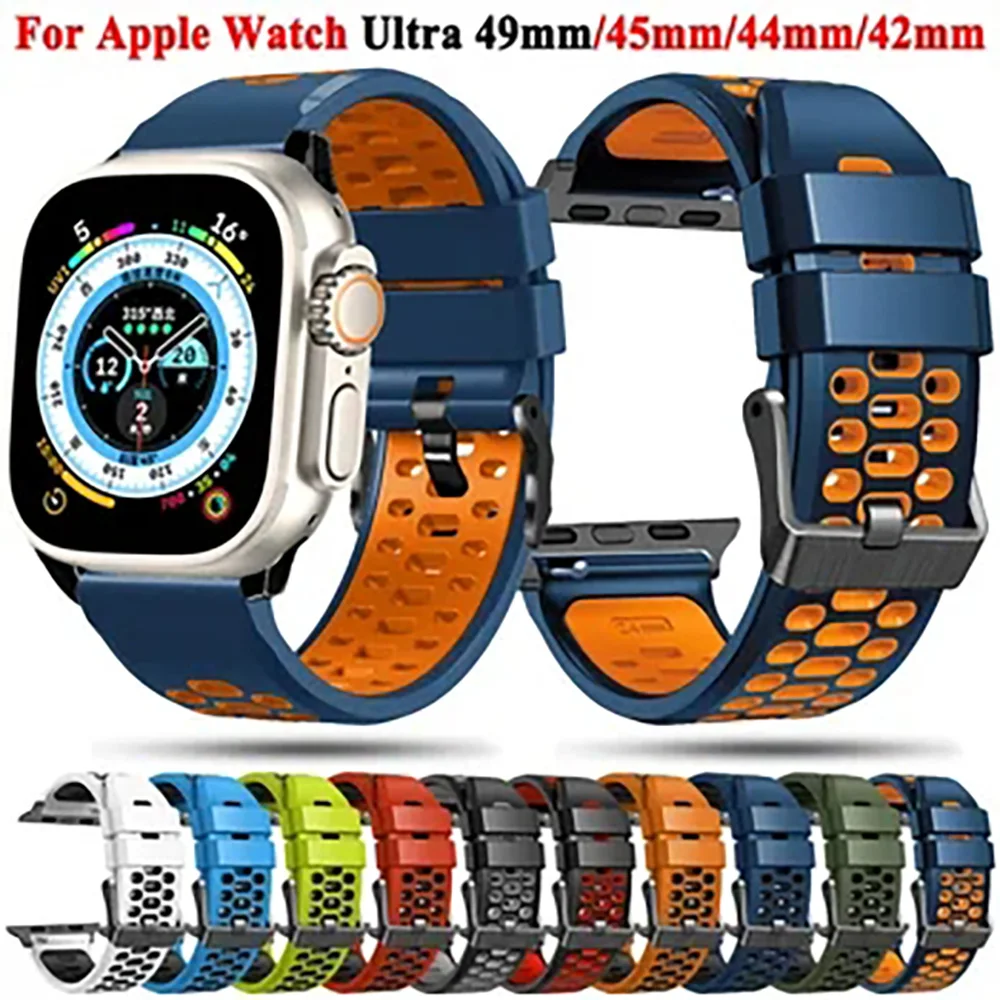 2024 Silikon armband für Apple Watch Ultra 49mm Sport band für iwatch Serie 9 8 7 se 6 45mm 44mm 42mm Armband Armbänder Image