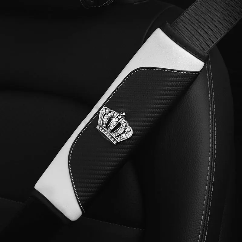 Autozubehör Sicherheitsgurt PU-Leder Sicherheitsgurt Schulterbezug Bequeme Flash Diamond Intarsien Crown Protect Sicherheitsgurt Liner Image