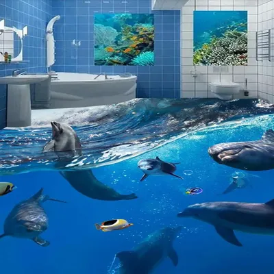 Cartoon Delfine 3d Boden malerei Wandbild Tapete Badezimmer Kinderzimmer PVC selbst klebende Image