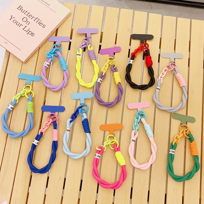 Geflochtene kurze Telefon Lanyard Outdoor Universal Fall Schlüssel bund Cross body Karte Hands chnur Clip Seil Anti-Lost Armband Charm Kette Image