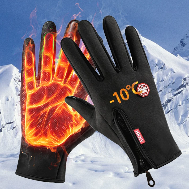 Winterhandschuhe für Männer und Frauen, Touchscreen, warm, Outdoor, Radfahren, Fahren, Motorrad, kalte Handschuhe, winddicht, rutschfeste Handschuhe Image