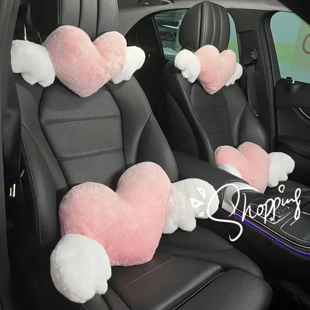 Love Wings Auto-Kopfstütze, Plüsch, Liebes-Nackenkissen, herzförmiger Plüsch-Stil für Ihr Autositz, Autozubehör Image