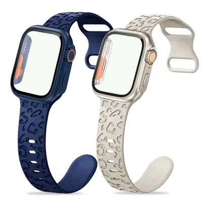 Leoparden graviertes Armband gehäuse für Apple Uhren armband 44mm 40mm 45mm 41mm 38mm 42mm Silikon armband iwatch9 7 se 4 5 6 8 3 2 1 Image