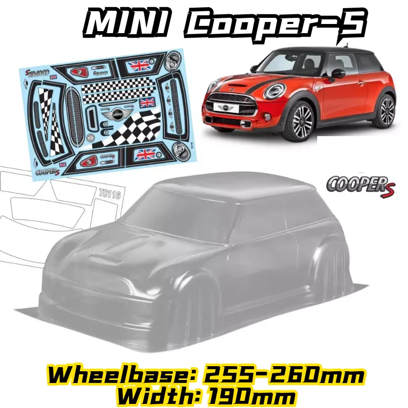 1/10 RC PC shell körper MINI Cooper S sauber shell 190mm breite 260mm radstand für 1/10 drift auf-road hsp mst d5s Image