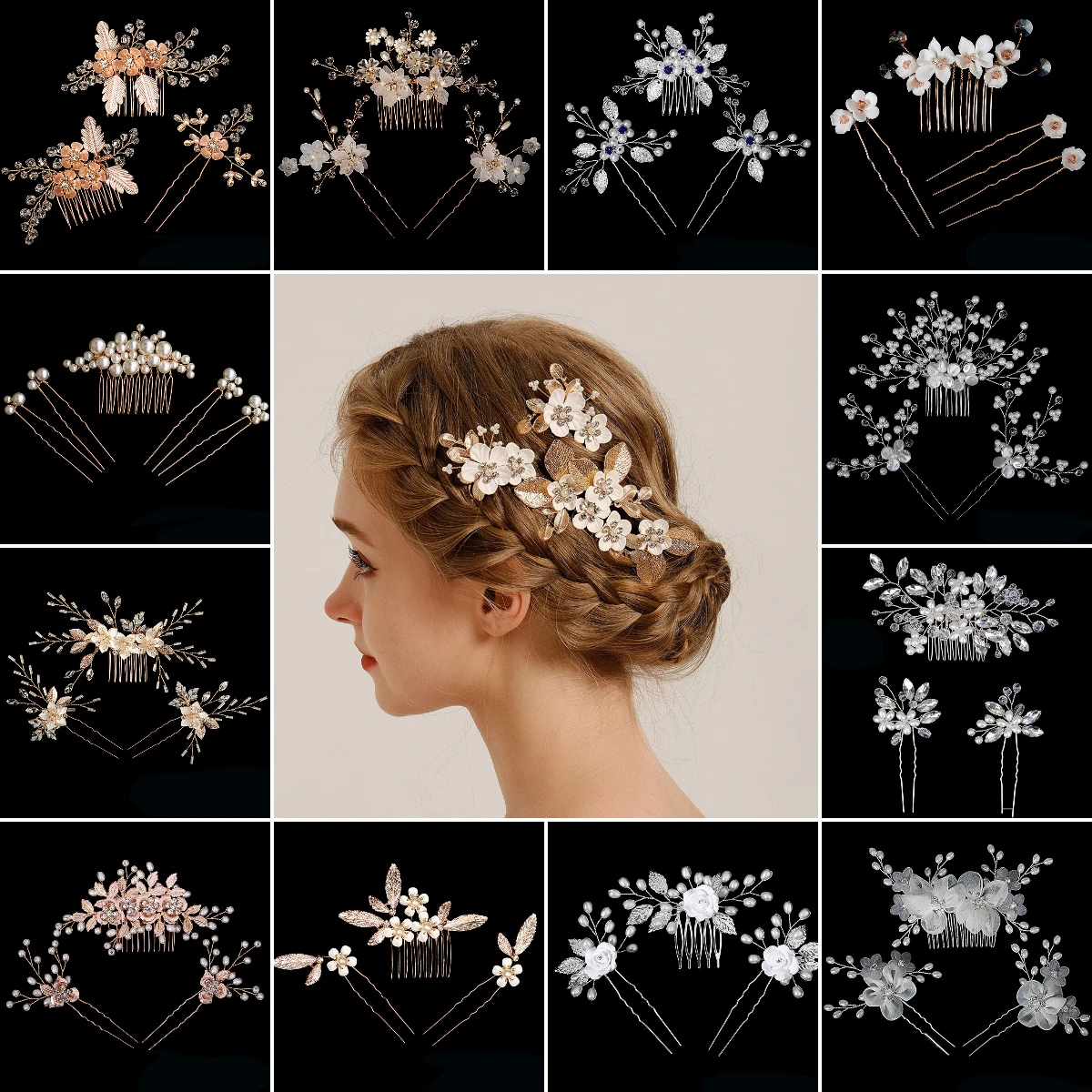 3PCS Strass Legierung Haar Kamm & Pin Set Für Frauen Handgemachte Perle Haar Zubehör Set Prinzessin Kopfschmuck Urlaub geschenk Image