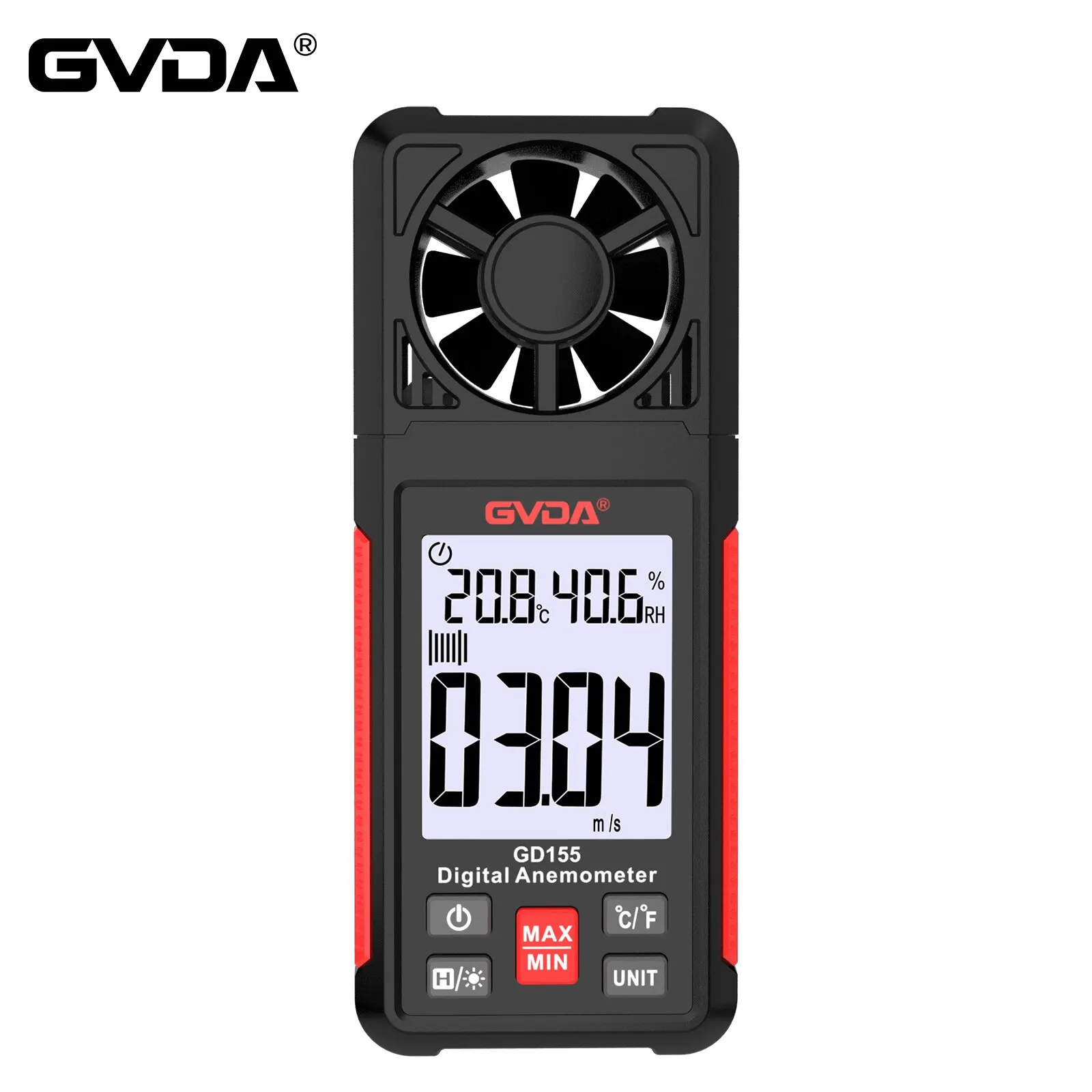 Gvda digital anemometer handheld wind geschwindigkeit messer gd155 zur messung von wind geschwindigkeit temperatur und wind chill mit hintergrund beleuchtung lcd Image