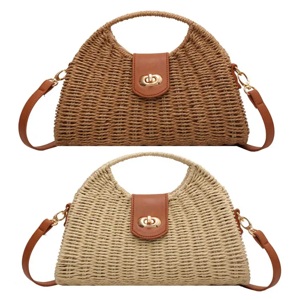 Frauen Kuriert aschen gewebte Muschel Sommer Top-Griff Taschen handgemachte Mode Urlaub lässig einfache elegante Dame Strohs ack Image
