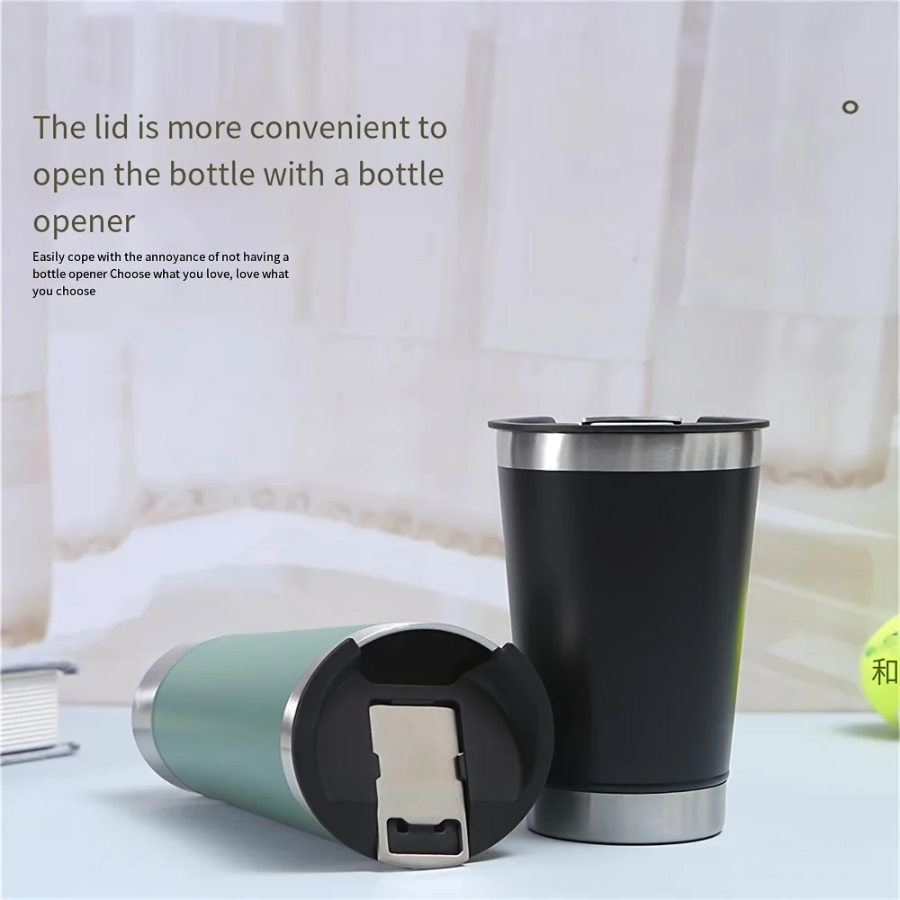 8 Stück Lusella Tumbler, 16 Unzen Edelstahl-Bierkrug, doppelwandiger, vakuumisolierter Becher, Becherdeckel mit Flaschenöffner, hält Image