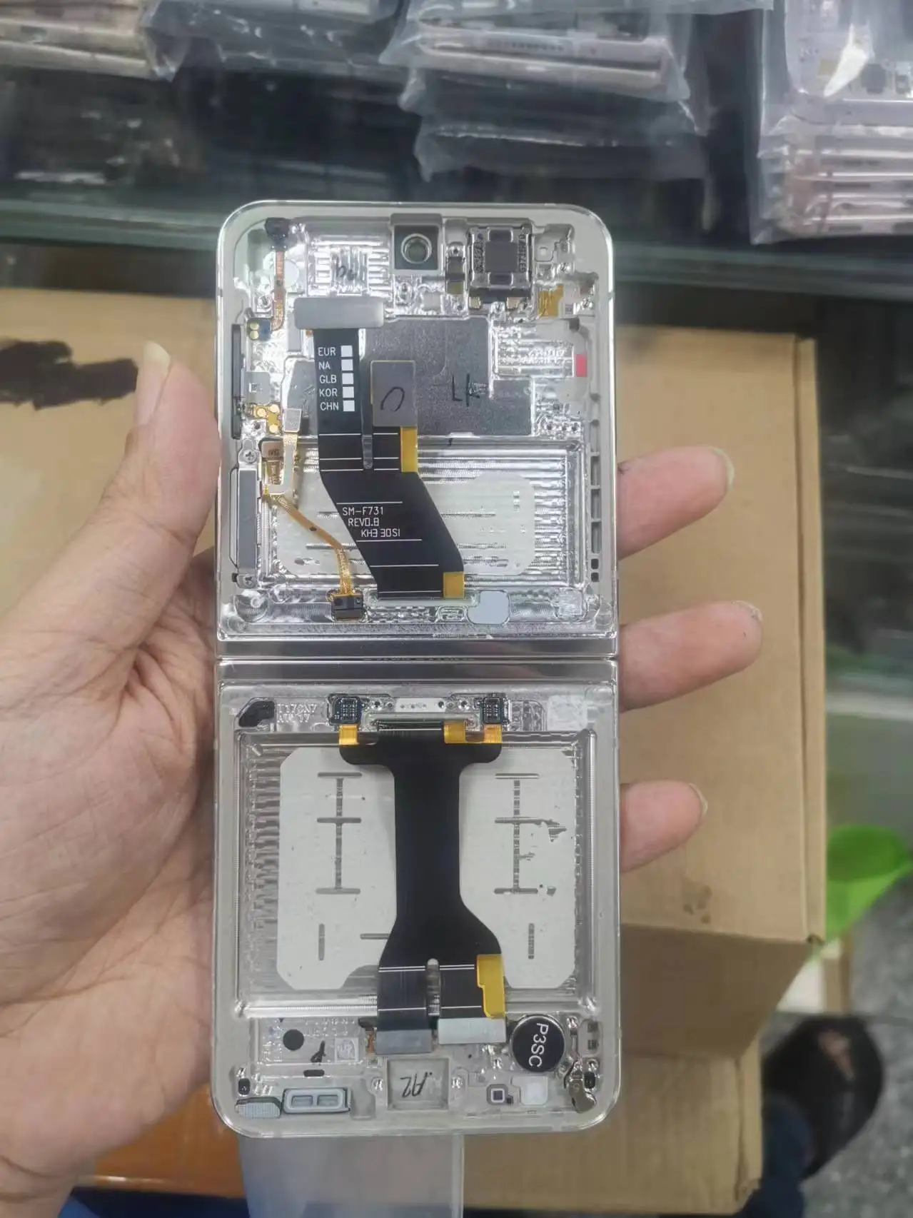Mittel rahmen gehäuse mit Scharnier rotierende Welle Power Button Flex kabel Baugruppe kleine Kratzer für Samsung Z Flip 5 f731 f u Image
