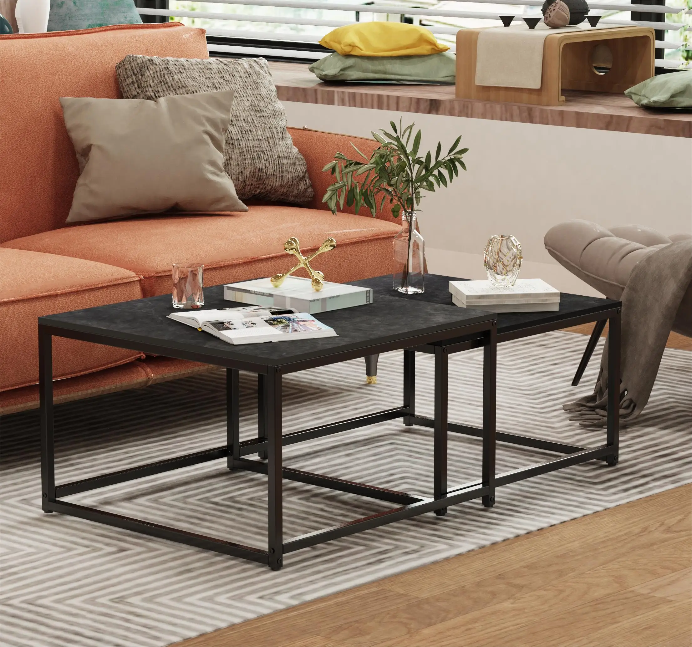 2 quadratischer Marmor-Nist-Couchtisch, Wohnzimmermöbel-Display, Akzenttische an der Ende, Gelegenheitsset