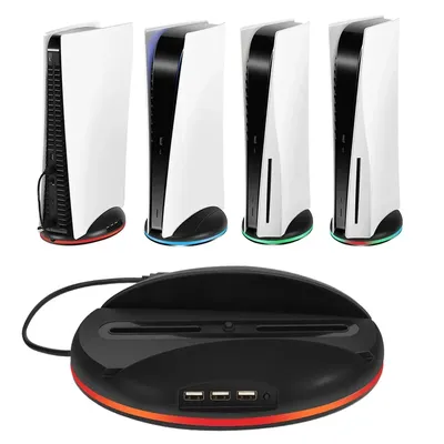 NEU für PS5-Spielekonsole, RGB-LED, vertikale Beleuchtung, Basishalter, Ständer mit 3 USB Image