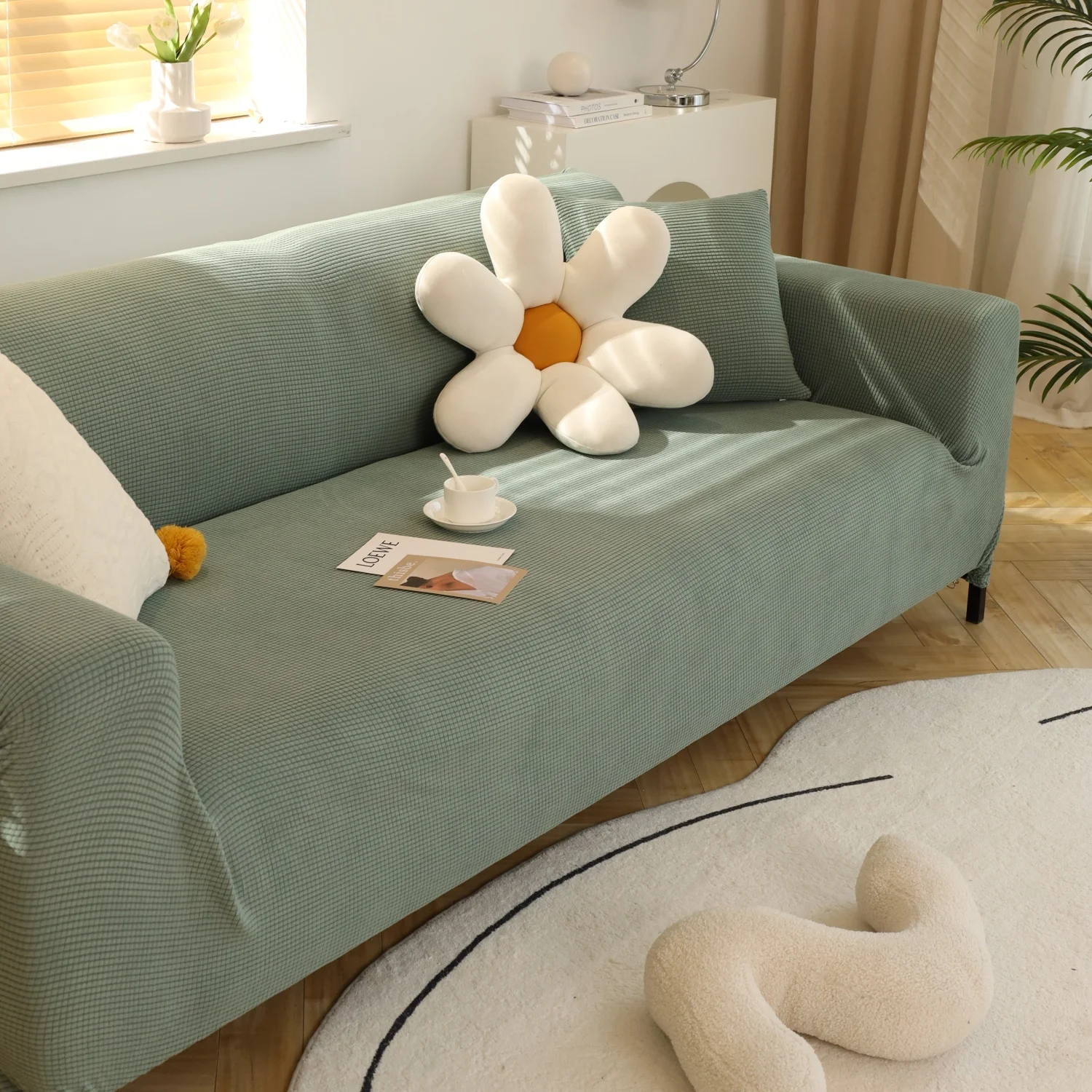 1pc Jacquard Fleece elastische All-Inclusive-Sofa bezug 1pc Kissen bezug (ohne Kern) Sofa Schon bezug, Couch Bucht