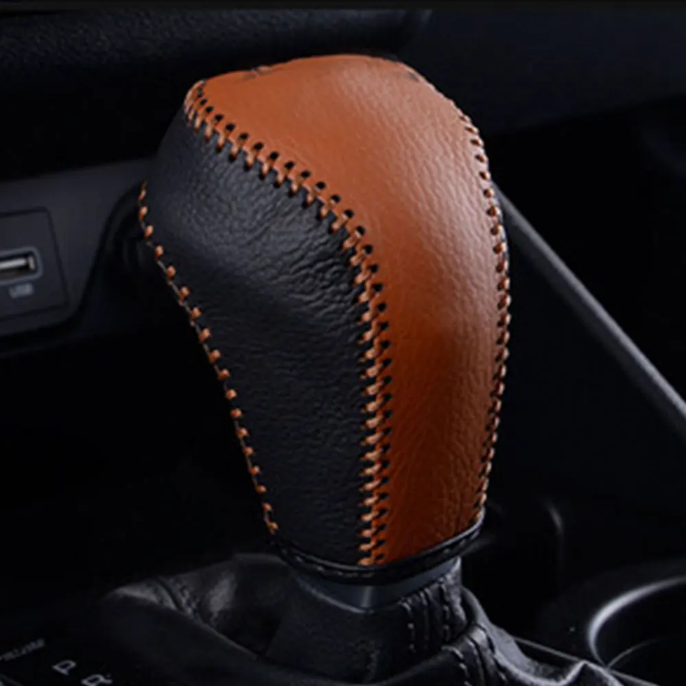 Echtes Leder für Volkswagen VW Tiguan L MK2 2017–2021 Auto Getriebe Kopf Schaltknauf Abdeckung Zahnräder Halsbänder Auto-Styling Image