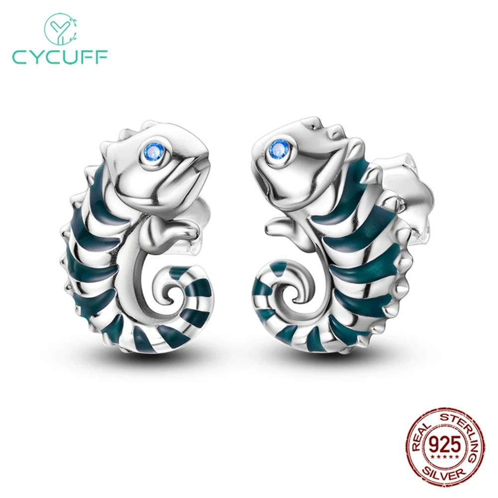 Cycuff 925 Sterling Silber Ohr stecker Temperatur fühler Chamäleon Ohrringe für Frauen Hochzeit Verlobung feier Geburtstags geschenk Image