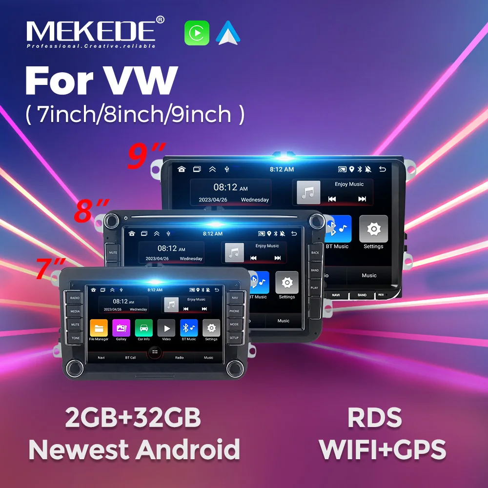 Mekede Auto Multimedia-Player drahtlose Carplay Android Auto 7 Zoll 8 Zoll 9 Zoll Bildschirm für VW Volkswagen Autoradio Stereo 2 Din DVD