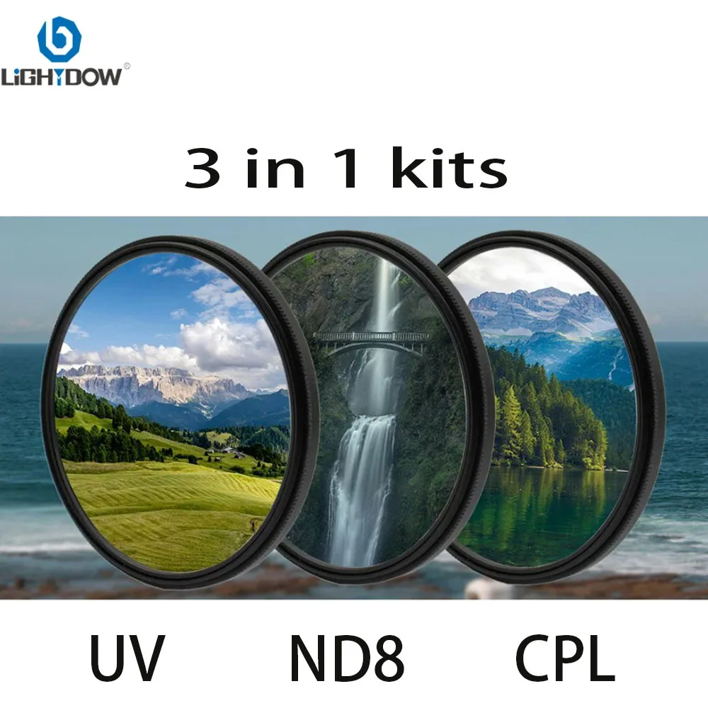 Light dow universal 3 in 1 kits objektiv filter uv cpl nd8 49mm 52 55 58 62 67 72 77 82mm für kanone nikon sony kamera Image