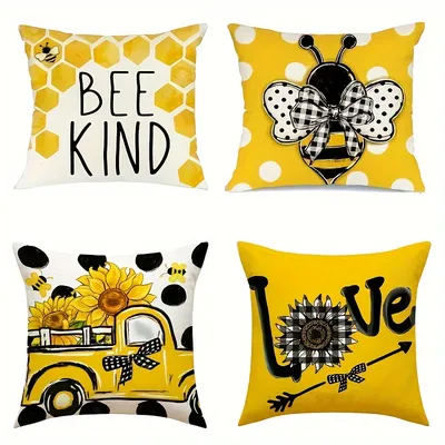 1pc Set Biene & Brief Grafik Kissen bezug ohne Füller Cartoon niedlichen Kissen bezug für Wohnzimmer Wohnkultur 18*18inch Image