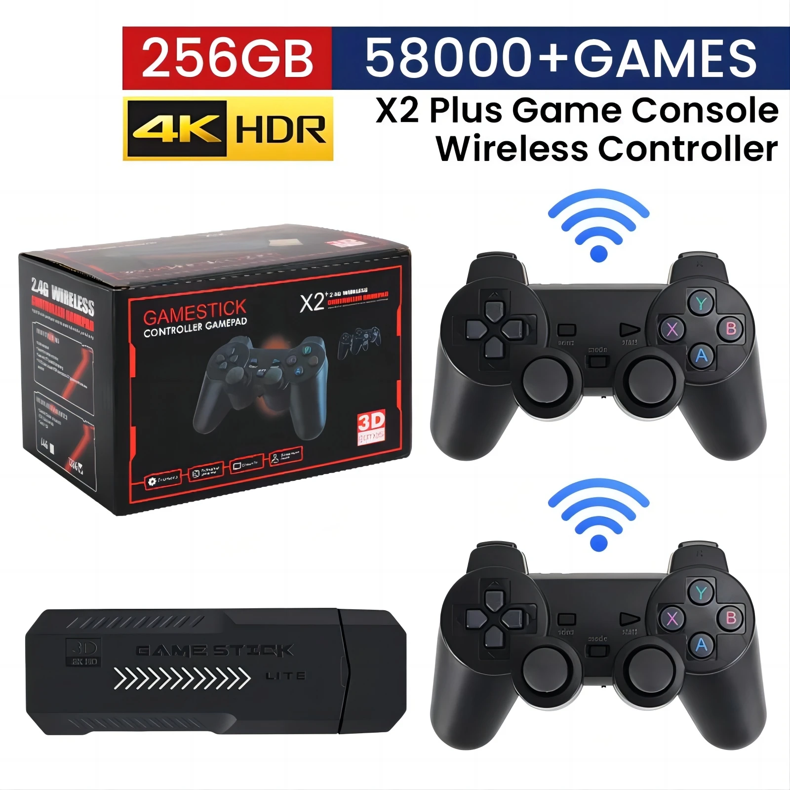Neuer x2 plus Game Stick 4k HD Videospiel konsole 2,4g Double Wireless Controller Game Stick für n64/psp/ps1/gba