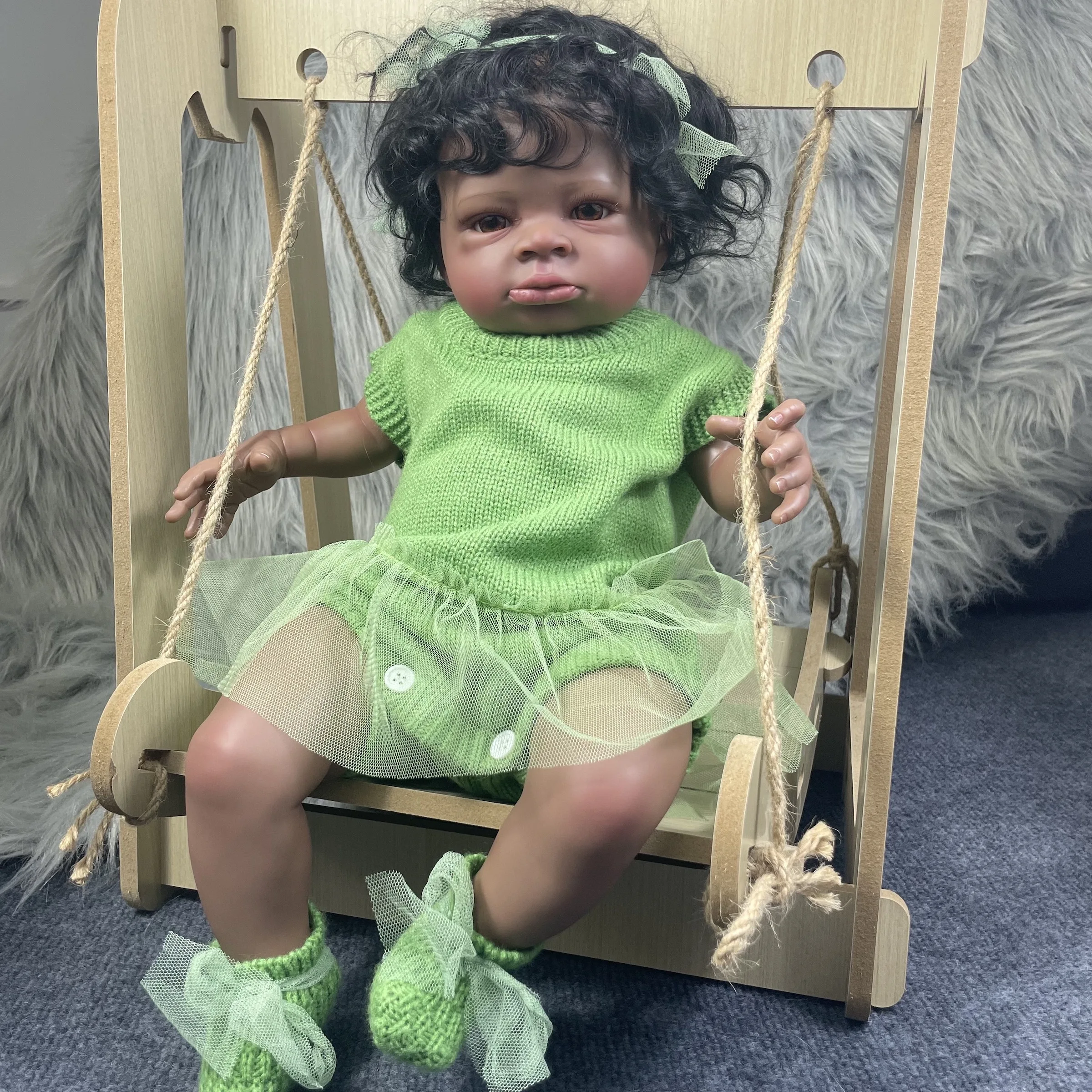 Mrb 20 inch fertig wieder geborene Baby puppe Lanny Afro amerikaner dunkle Haut Mädchen schöne schwarze Mädchen Sammler kunst Weihnachts puppe