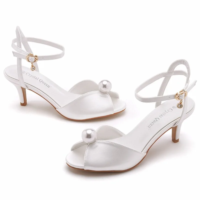 6cm Größe 34-43 2024 Kleider sandalen für Frauen Sommer Peep Toe Sandalen Damenmode Perlen High Heels sexy Wedges Hochzeits schuhe