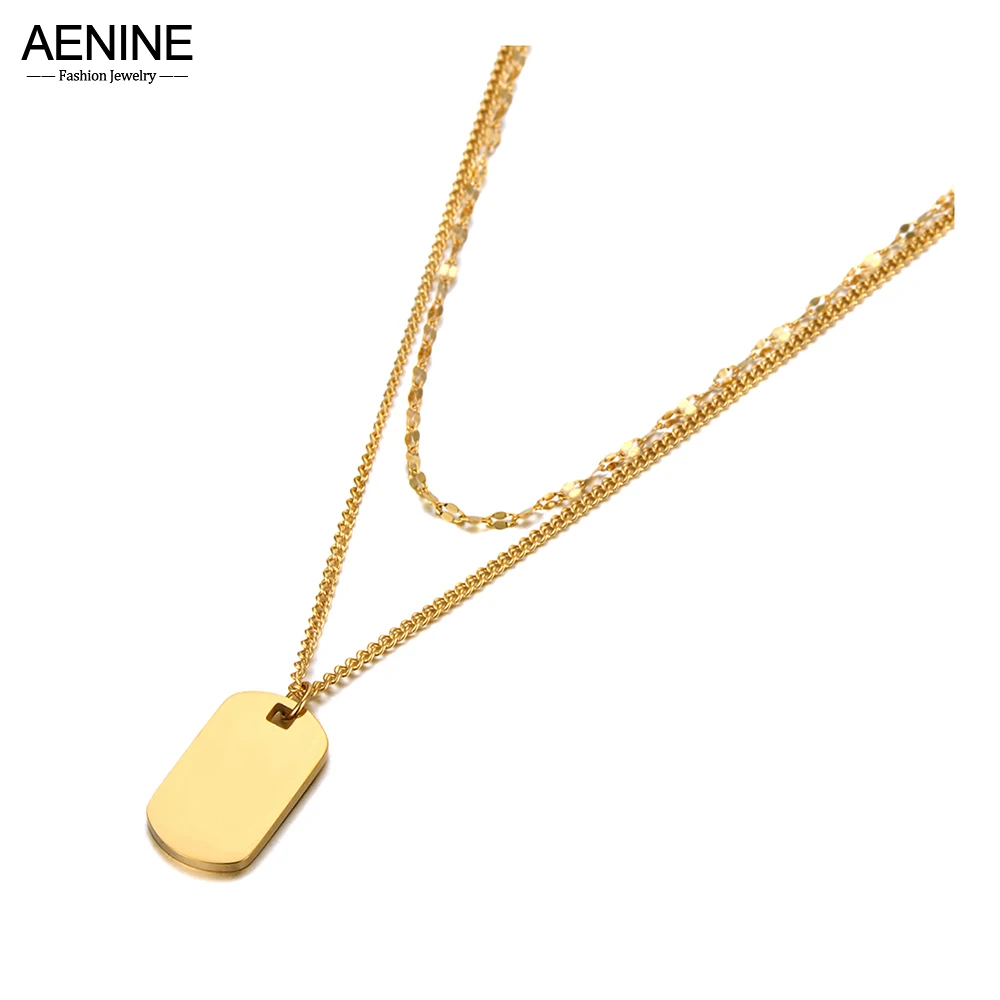 Aenine neo gotische Doppels chicht Edelstahl quadratischen Charm Anhänger Halskette Böhmen Kette Choker Halskette für Frauen an21088 Image