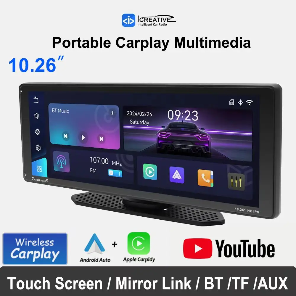 Universal True 10,26 Zoll Touchscreen tragbares Auto Multimedia Video Player Carplay Android Auto FM Übertragung Unterstützung Youtube Image
