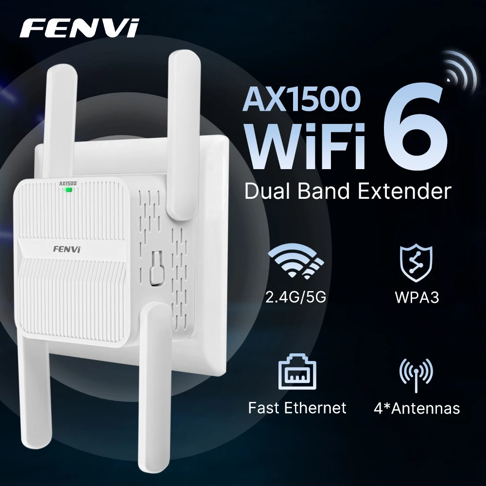 FENVI 5 GHz AX1500 WiFi 6 Repeater Extender Signalverstärker Dual Band 2,4 G/5 GHz Wi-Fi Signalverstärker Long Range Network Easy Set Image