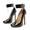 Mode frauen Schuhe 15CM Dünne Fersen Runde Kappe Unisex Party Rohr Dance Gesperrt Vorhängeschlösser Punk Rot Pumpen Kostenloser Versand stilettos