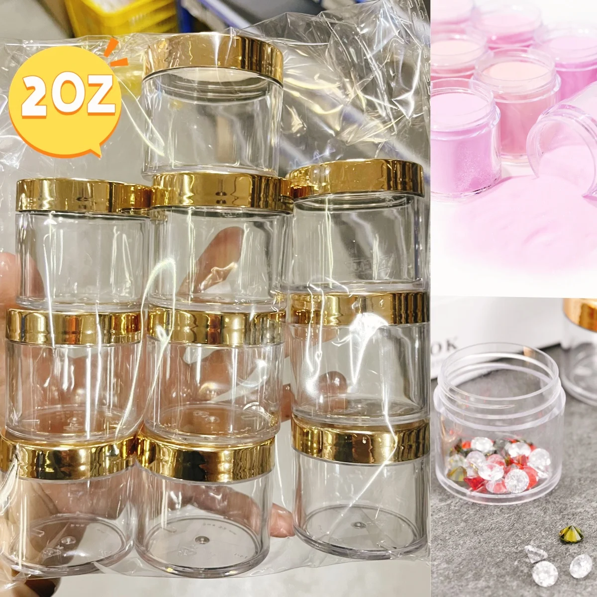 2 Unzen Plastik flaschen mit goldenen Deckeln für Nagel pulver, Augen-und Gesichts cremes, transparente Test flaschen für Haustiere für Kosmetika 10 * Image