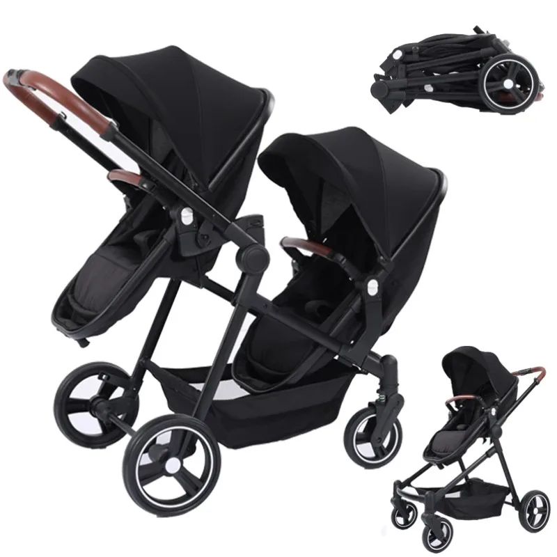Faltbarer Zwillings-Kinderwagen-Kinderwagen Twin kann sitzen und liegen, Doppel-Kinderwagen, Stoßdämpfer, zweiter Kinderwagen mit hoher Sicht Image