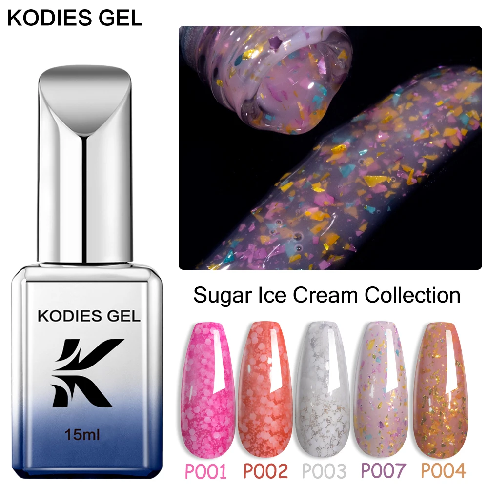 Kodies Gel Glitter Gel Nagellack Pailletten Flocken Maniküre Gel Lack 15ml Gummi Basis lack Top Finish Gellak Schneeflocken Nägel
