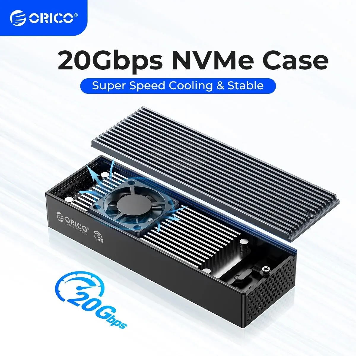 ORICO M.2 NVME SSD-Gehäuse mit integriertem Lüfter Typ C M2 20 Gbit/s NVME SSD-Gehäuse für M.2 NVME 2230 2242 2260 2280 SSD Image