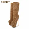 SDTRFT pole tanzen 20cm dünne heels Stiletto Leopard Knie-hohe stiefel plattform frauen pumpen damen schuhe Plus:34-46 47 48 49 50