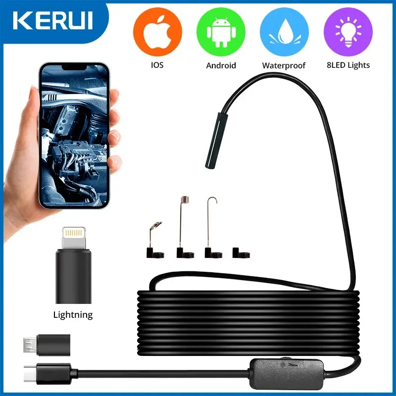 KERUI Endoskopkamera für IOS iPhone iPad Android 2 MP HD-Endoskop mit 8 einstellbaren LEDs Typ-C-Inspektionsindustrie-Minikamera Image