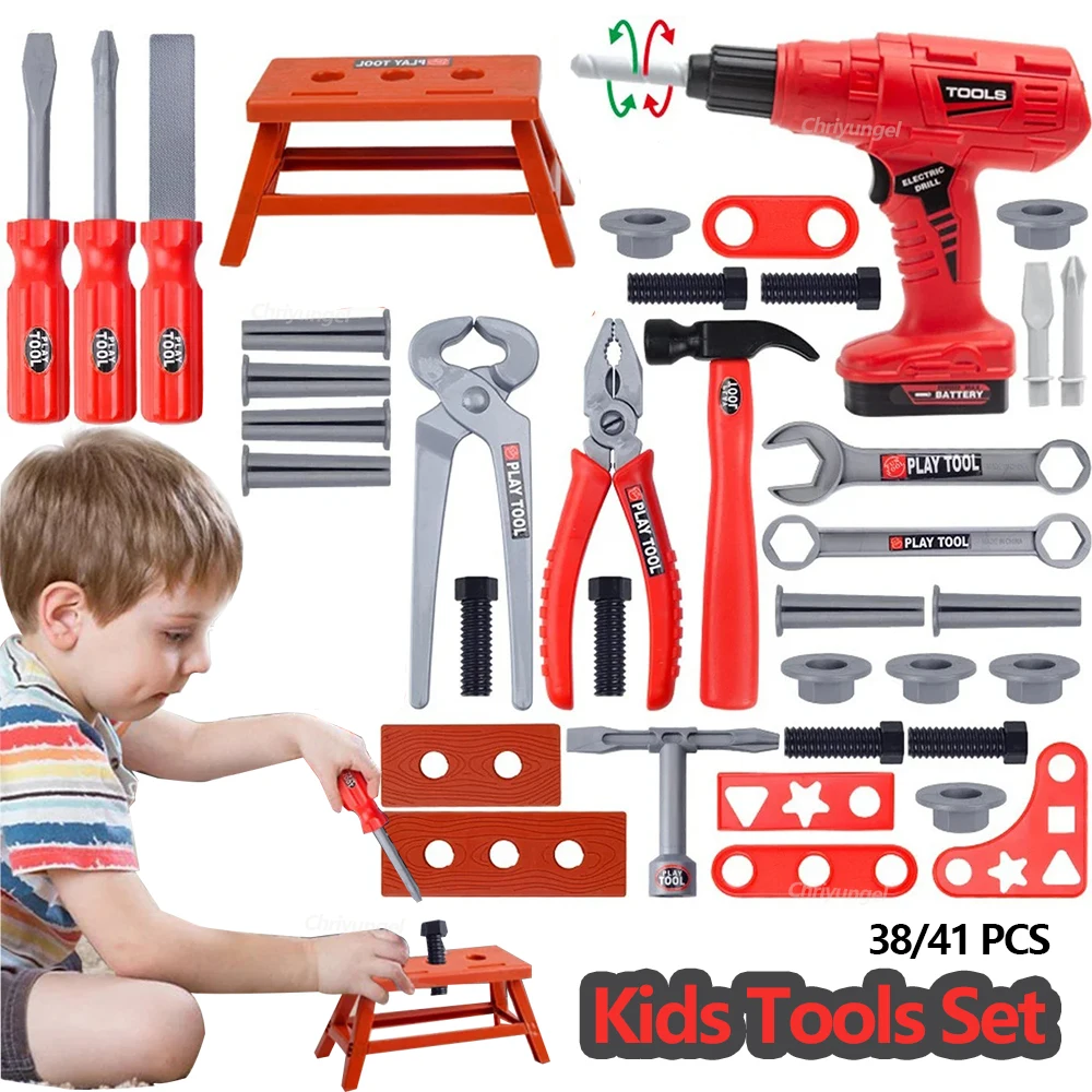 Pretend Tools Kit für Kinder, 38/41 Stück, Spiel-Reparatur-Werkzeug-Set, Kunststoff-Konstruktionsspielzeug mit Schraubendrehern für Kleinkinder, Jungen, Mädchen, Kinder Image