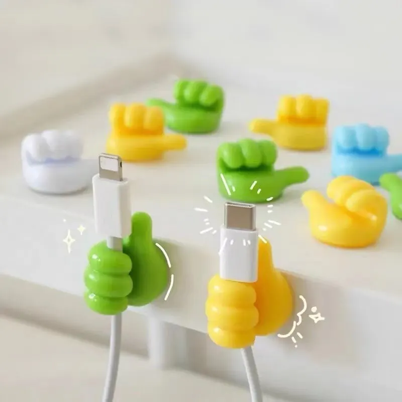 10Pcs Selbstklebende Wand Dekoration Haken Kreative Silikon Daumen Schlüssel Aufhänger Haken Home Office Daten Kabel Clip Draht Schreibtisch Veranstalter Image