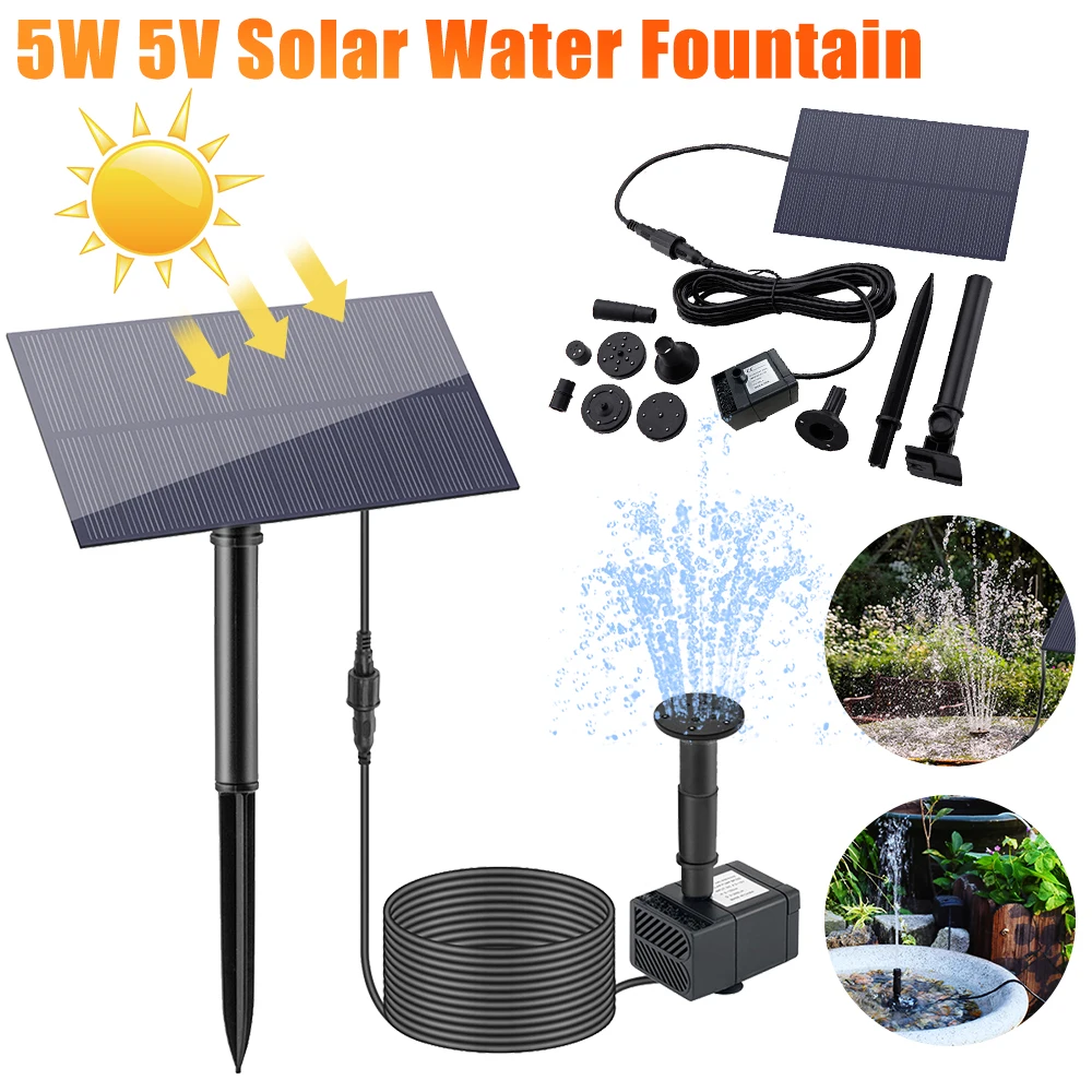 5w 5v Solar brunnen Garten dekoration im Freien mit Pfahl 180l/h Solar Power Panel Wasserpumpen-Kits für Aquarium Garten Pool Image