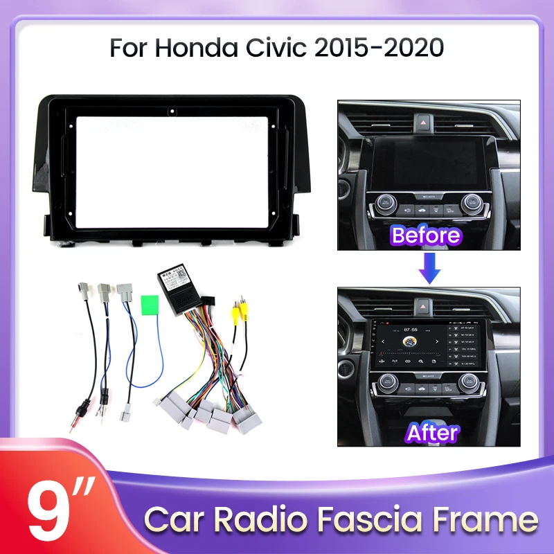 9 zoll Auto Radio Für Honda Civic 10 FC FK 2015-2021 Fascia Panel Dash Kit Installieren Facia konsole Lünette Adapter Platte Trim Rahmen Image